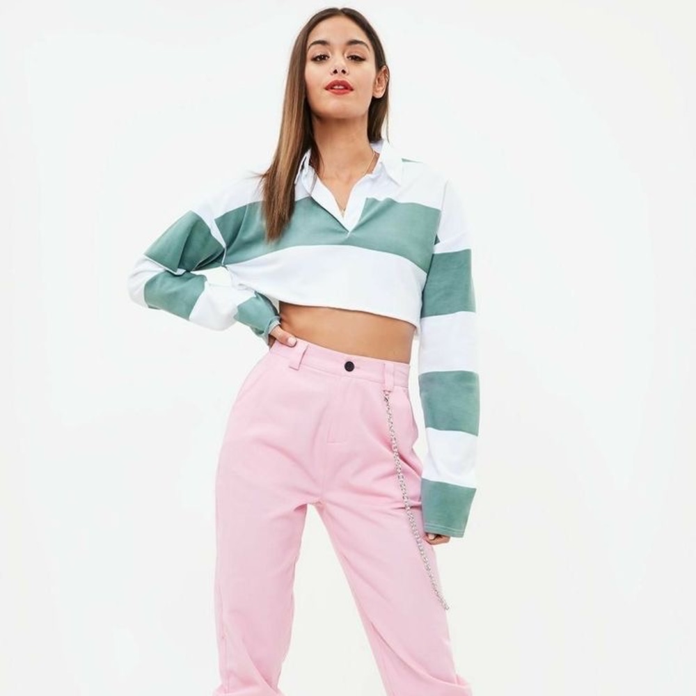 Missguided Cropped Rugby Long Sleeve Shirt